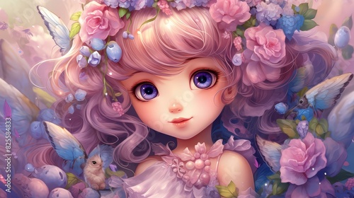 Vibrant chibistyle floral illustrations with vivid colors in a cartoony and stylized digital painting.