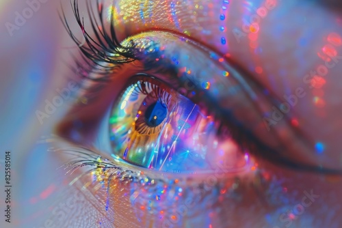Dreamy eye art captures a neon cityscape, merging fantasy with reality through vibrant colors and imaginative design
