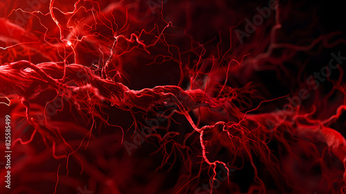 Intricate Network of Veins and Arteries Highlighting the Vivid Red Blood in a Dark Background Symbolizing Vitality photo