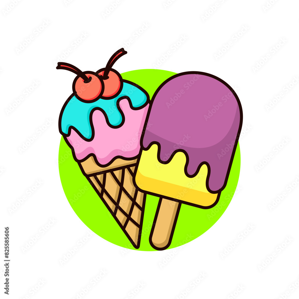 Ice Cream Vector Illustration. Ice cream delicious cartoon Ice Cream Vector Illustration. Ice cream delicious cartoon