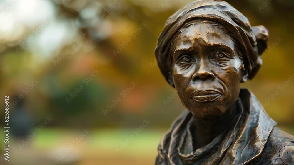 Bronze statue of African woman in headscarf, reflective expression Bronze statue of African woman in headscarf, reflective expression