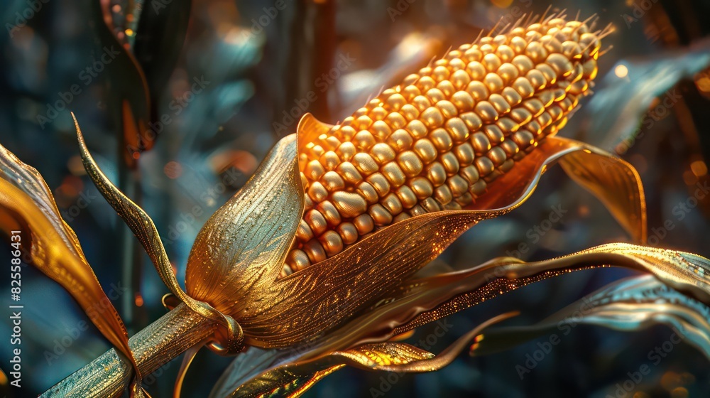 Luxurious matte golden ear of corn in 3D illustration Luxurious matte golden ear of corn in 3D illustration