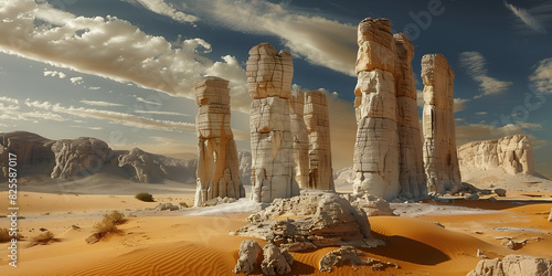 Limestone pillars in the desert photo