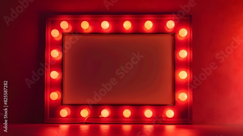 Vector realistic isolated red lightbox marquee frame with neon bulb lamps for template decoration on the wall background. Concept of cinema, theatre and premiere. © Ziyan