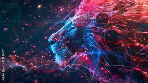 A small but powerful lion represents the quark with its innate ability to combine and form larger particles. photo