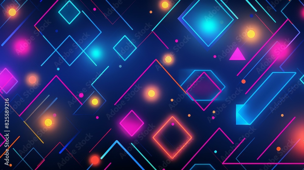 Abstract neon lights and pastel geometric shapes create a vivid background. Abstract neon lights and pastel geometric shapes create a vivid background.