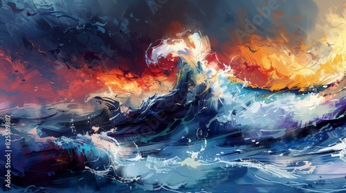 Description Dynamic painting, stormy sea depicted with quick, lively brushstrokes. © Crazy Juke