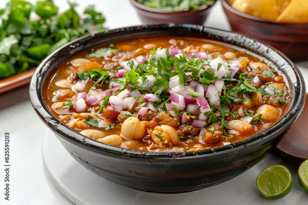 pozole on bowl on white background pozole on bowl on white background