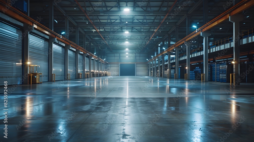 A large empty warehouse with rows of collumn. A large empty warehouse with rows of collumn.