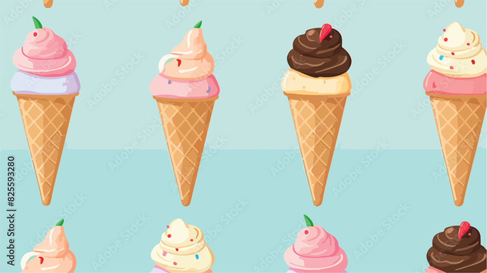 Perfect seamless pattern with ice cream cones hand