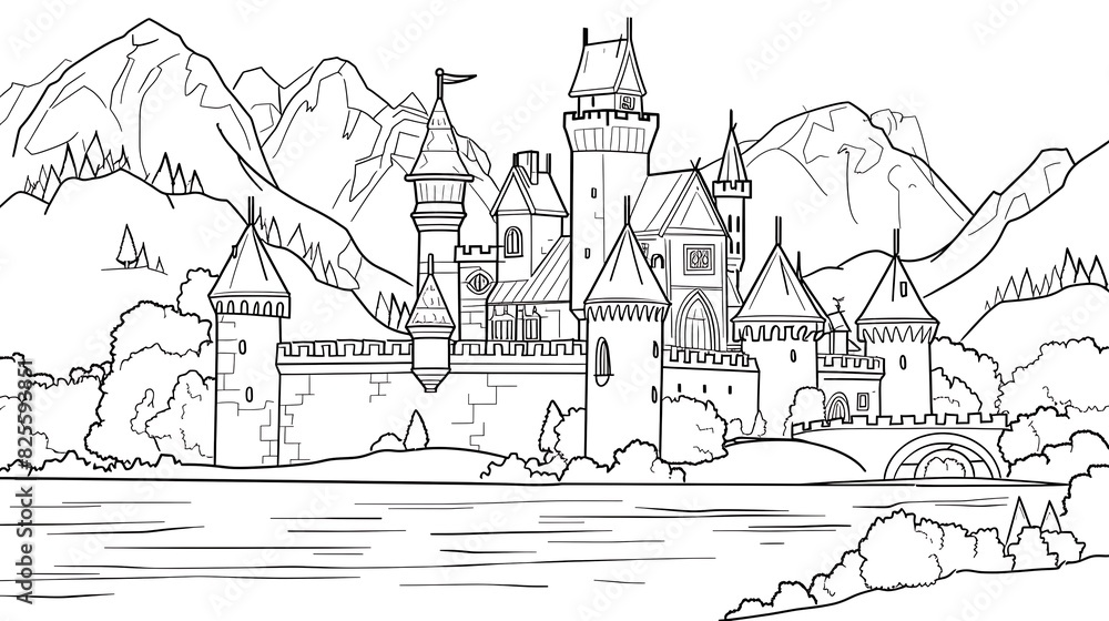 Fototapeta premium architecture, sketch, drawing, building, castle, vector, church, city, illustration, house, old, tower, town, vintage, art, medieval, europe, travel, paris, design, home, street, landscape, cathedral,