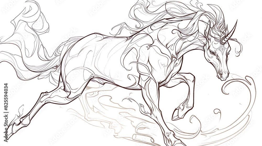 Obraz premium vector, horse, illustration, woman, drawing, art, sketch, people, design, tattoo, vintage, floral, animal, angel, antique