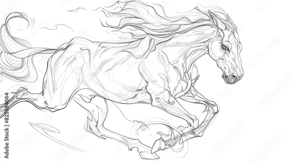 Obraz premium vector, horse, illustration, woman, drawing, art, sketch, people, design, tattoo, vintage, floral, animal, angel, antique