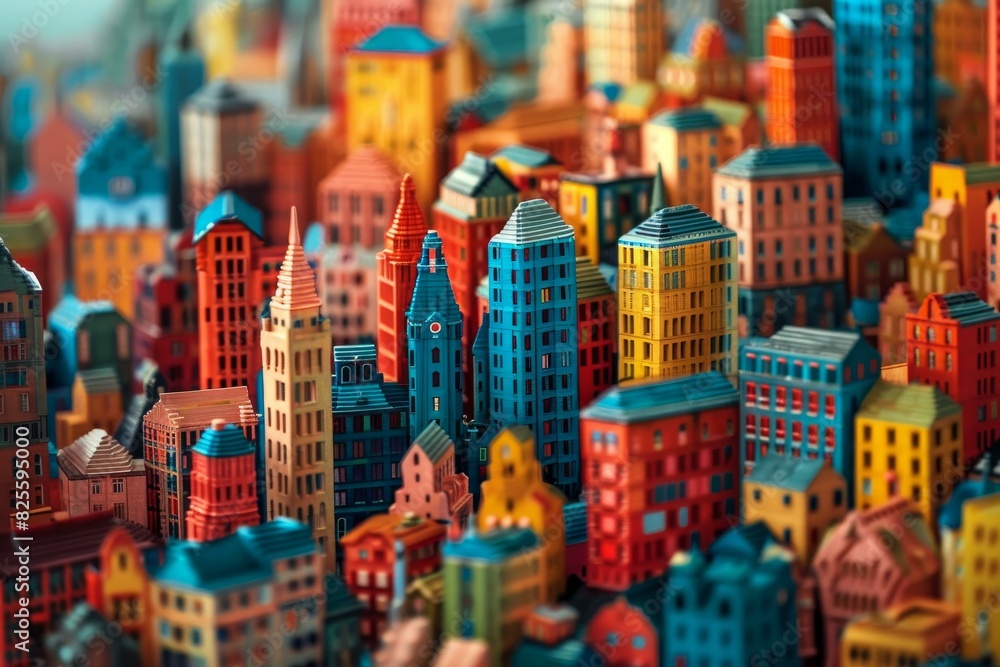 Detailed and vibrant miniature colorful cityscape model showcasing urban architecture and tiny skyscrapers in a creative and artistic diorama display