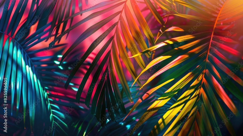 custom made wallpaper toronto digitalColorful palm tree leaves background. Floral pattern wallpaper with shadows from shining sun