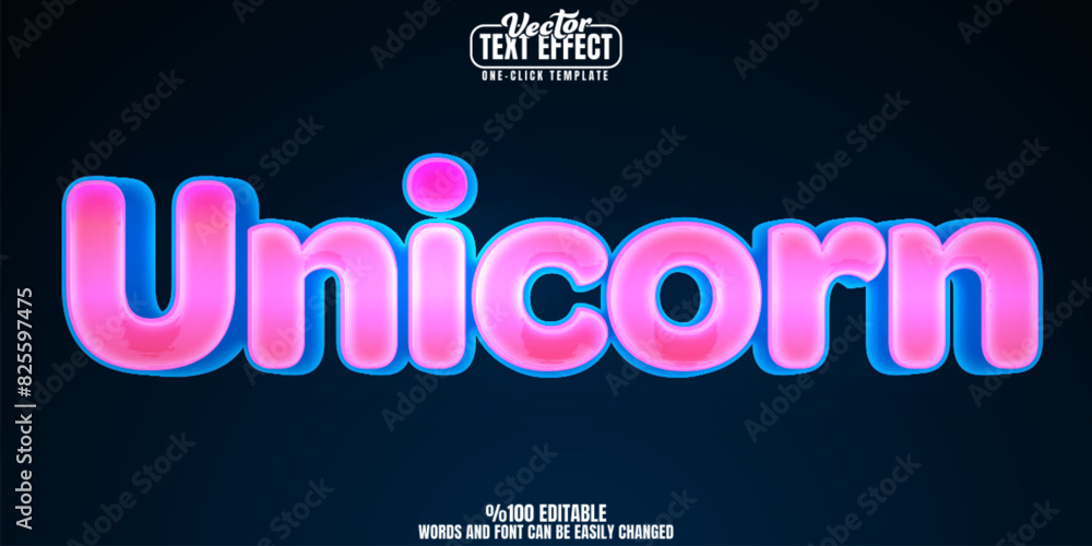 Unicorn editable text effect, customizable pink and soft 3D font style