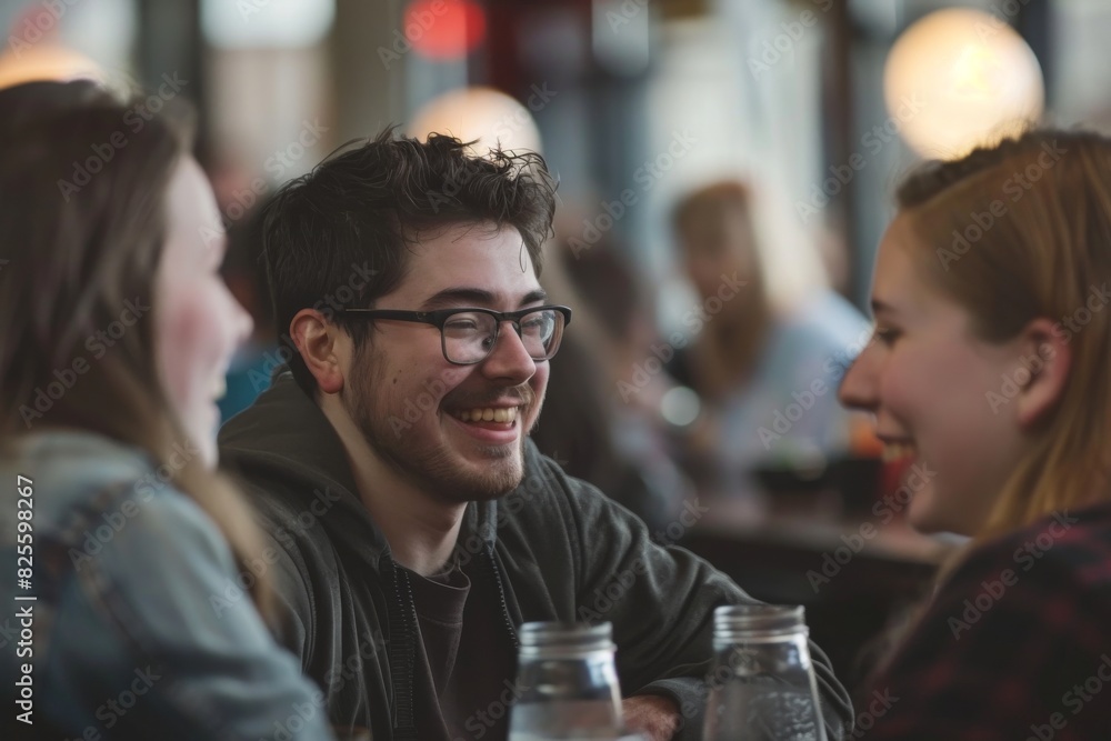Group of friends hanging out in a pub, drinking beer and talking Group of friends hanging out in a pub, drinking beer and talking