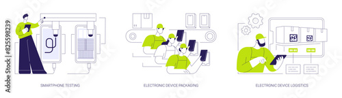 Gadgets manufacturing and distribution abstract concept vector illustrations.