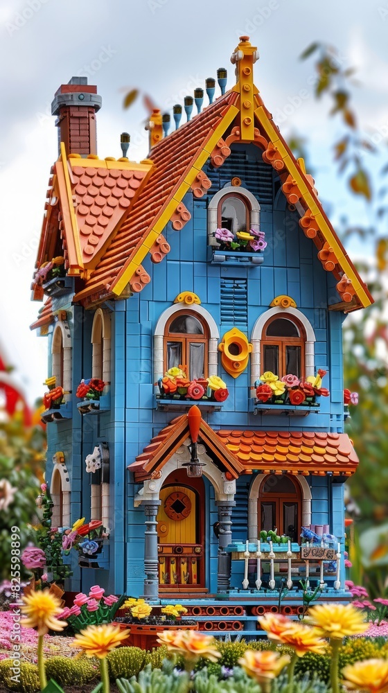 Obraz premium A real photography of miniature of a house made of in fun theme color. Cute miniature