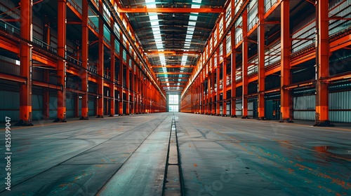 A large warehouse with rows of shelves.