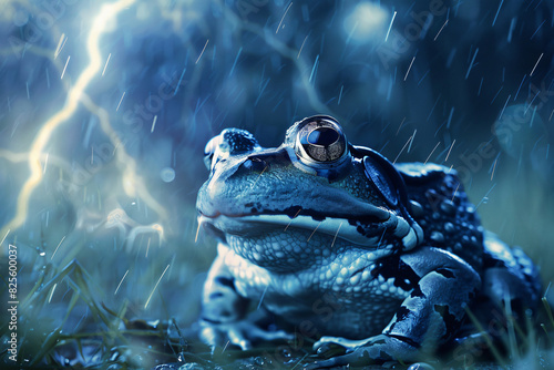 A frog is sitting in the rain photo