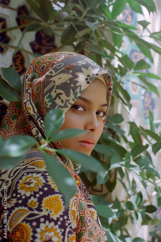 Fototapeta premium Portrait of a beautiful Muslim woman in traditional clothing. Authentic elegant traditional style