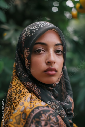 Portrait of a beautiful Muslim woman in traditional clothing. Authentic elegant traditional style
