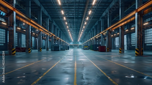 A large warehouse with rows of shelves.