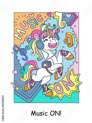 Wallpaper Mural Cute unicorn with player and lettering music on vector illustration Torontodigital.ca