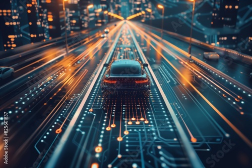 New software defined vehicle system chip enhances automotive sector. Concept Automotive Industry, Advanced Chip Technology, Innovation in Automotive Sector. Deep tech AI technology. Futuristic car © Business Image