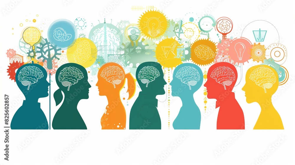 Neurodiversity concept. Neurodivergent person in a workplace, in the office. Mental health awareness. Assistive Technology for Neurodiversity. Teamwork development for inclusion, diversity. Brain Neurodiversity concept. Neurodivergent person in a workplace, in the office. Mental health awareness. Assistive Technology for Neurodiversity. Teamwork development for inclusion, diversity. Brain