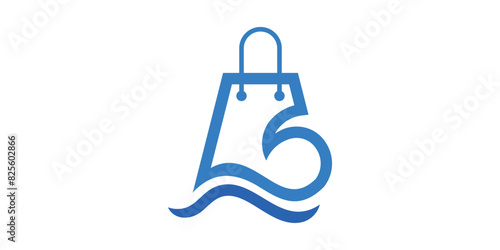 logo design for shopping bags and waves, commercial, sell, market, shopping. logo design icon, symbol, vector, creative idea.