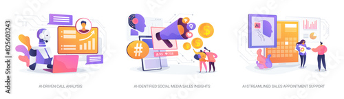 AI-Backed sales strategies abstract concept vector illustrations.