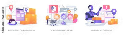 AI in logistics and warehousing abstract concept vector illustrations.