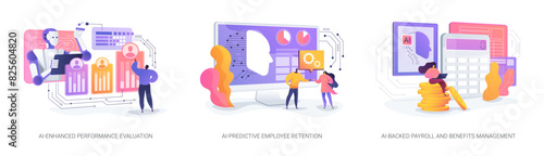 Artificial intelligence in HR abstract concept vector illustrations.