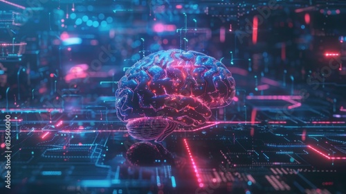 machine learning brain, artificial intelligence, ai, deep learning blockchain neural network concept, Digital brain illustration with Technology background,