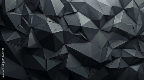 A black geometric abstract pattern featuring triangular shapes creating an intriguing 3D effect throughout the visual. background with copy space
