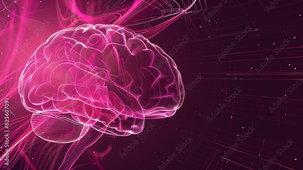 Visualization of a human brain in neon colors with dark background, representing neural connections and data. Visualization of a human brain in neon colors with dark background, representing neural connections and data.