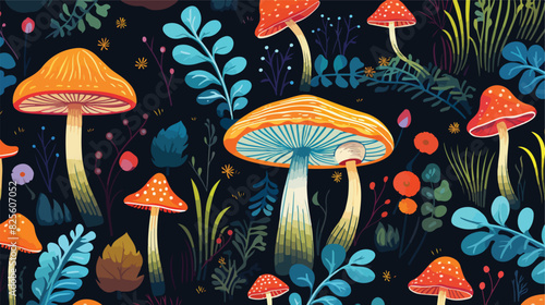 Seamless pattern background with magic toadstools a