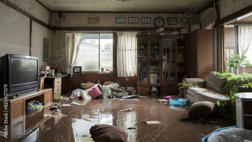 豪雨の後の浸水した家屋 photo