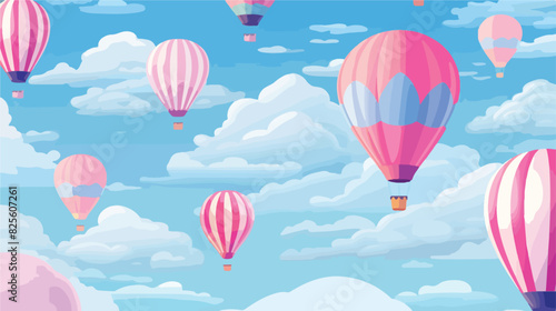 Seamless pattern with hot air balloons with basket
