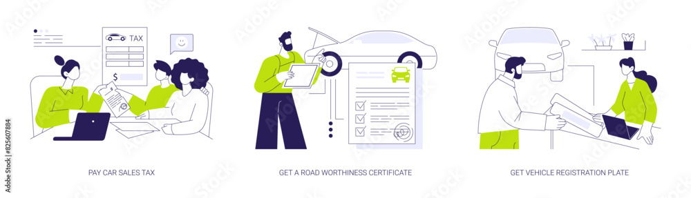 Vehicle registration abstract concept vector illustrations. Vehicle registration abstract concept vector illustrations.