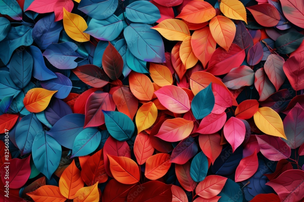 Vivid, dense backdrop of artificial autumn leaves in a variety of rich colors Vivid, dense backdrop of artificial autumn leaves in a variety of rich colors