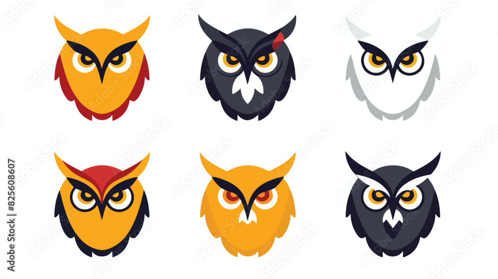 Set of colorful and outlined owl logo templates vec