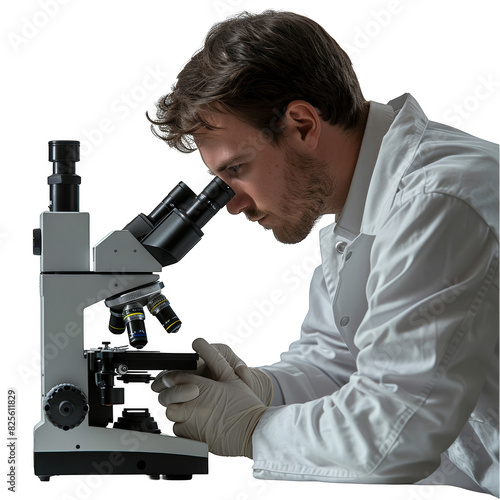 a man looking through a microscope, transparent background png
