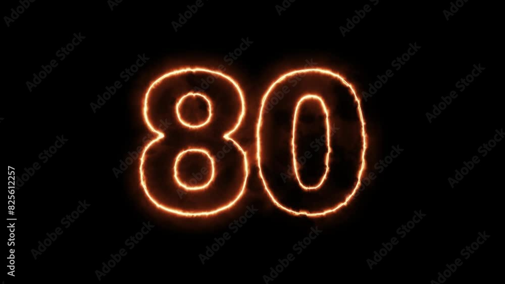 Number 80 fire Animation on a black background. Number 80 fire Animation on a black background.