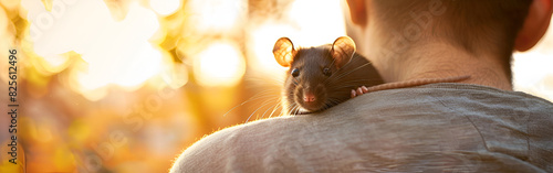 A funny Cute little gerbil on man looking soo funny scene with blur photography background 