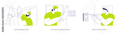 Electricity installation abstract concept vector illustrations.