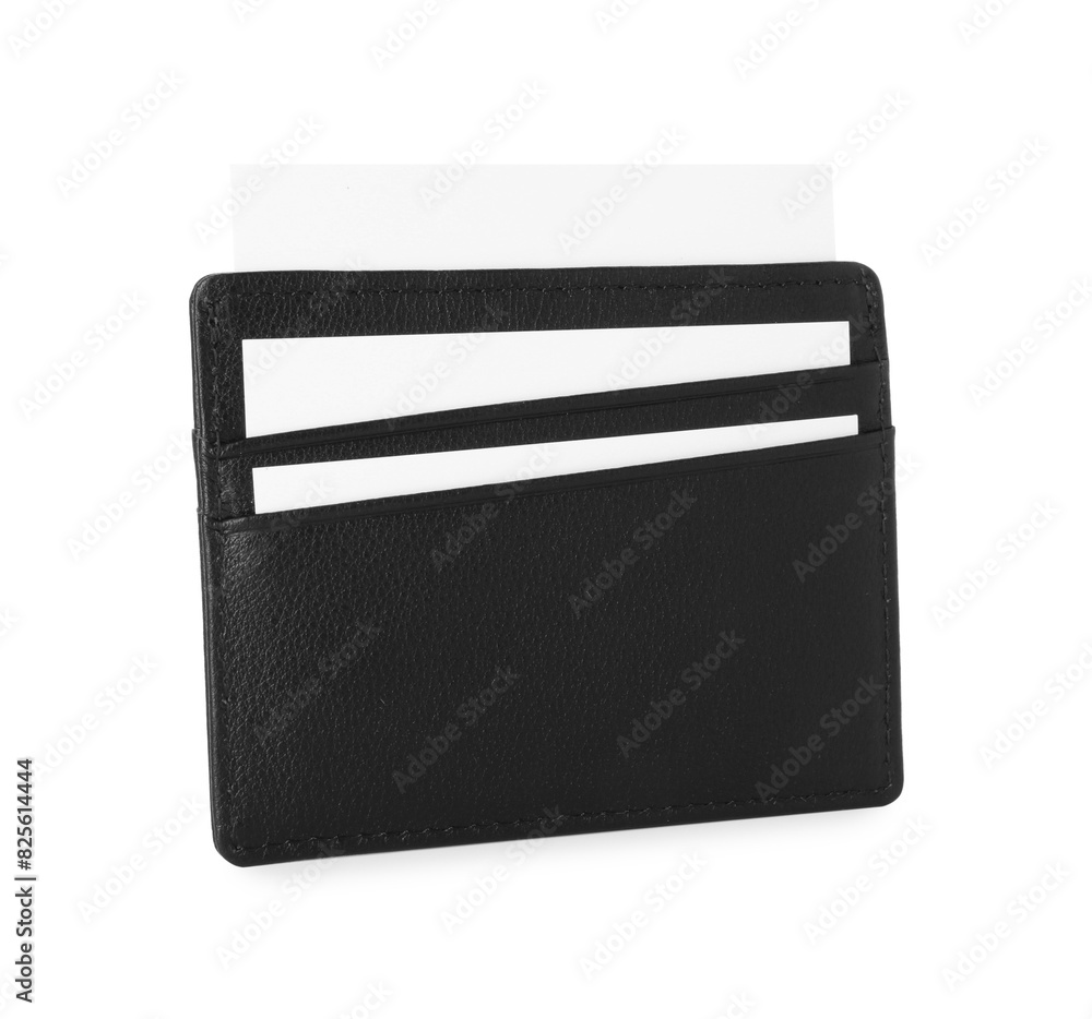 Black business card holder with cards isolated on white Black business card holder with cards isolated on white