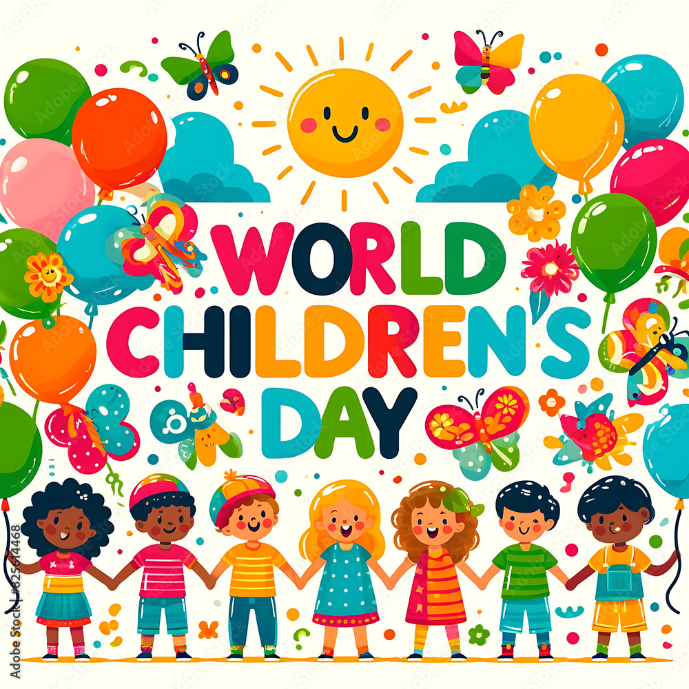 Celebrating World Children's Day Happy World Children's Day, Happy Children's Day greeting card. illustration: playful children's day concept Celebrating World Children's Day Happy World Children's Day, Happy Children's Day greeting card. illustration: playful children's day concept